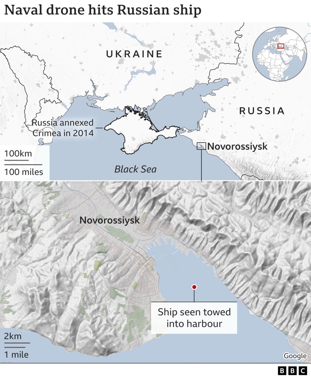 Russian Drones Strike Ukrainian Military Ships in Black Sea